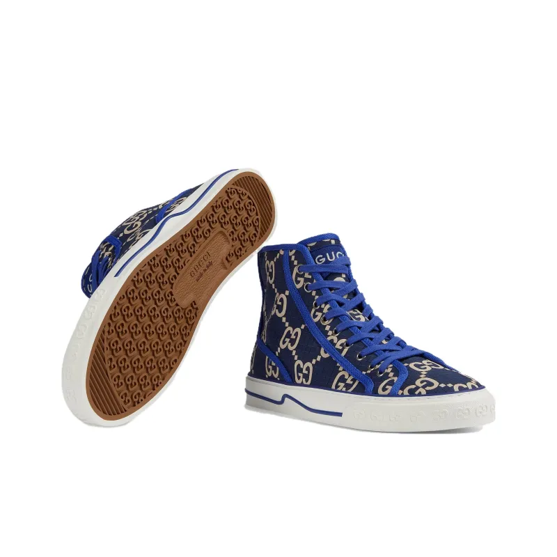 GUCCI Tennis 1977 High Top Skateboard Shoes Men's Blue-4