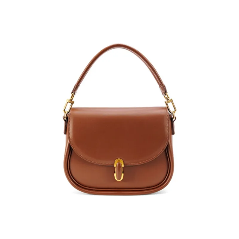 HONGU Split Cow Leather And Synthetic Leather Saddle Bags One Shoulder Handbags Regular Women's-3