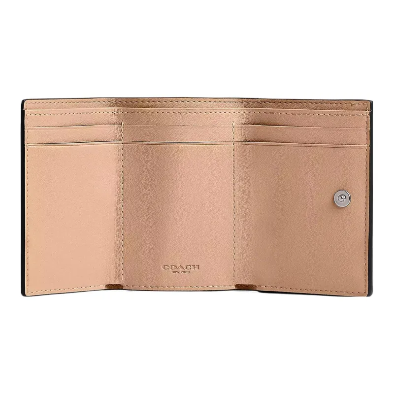 COACH Trifold Wallet Pebble Leather Coin Purse Wallet Mini Women's Silver & Light Yellow-2
