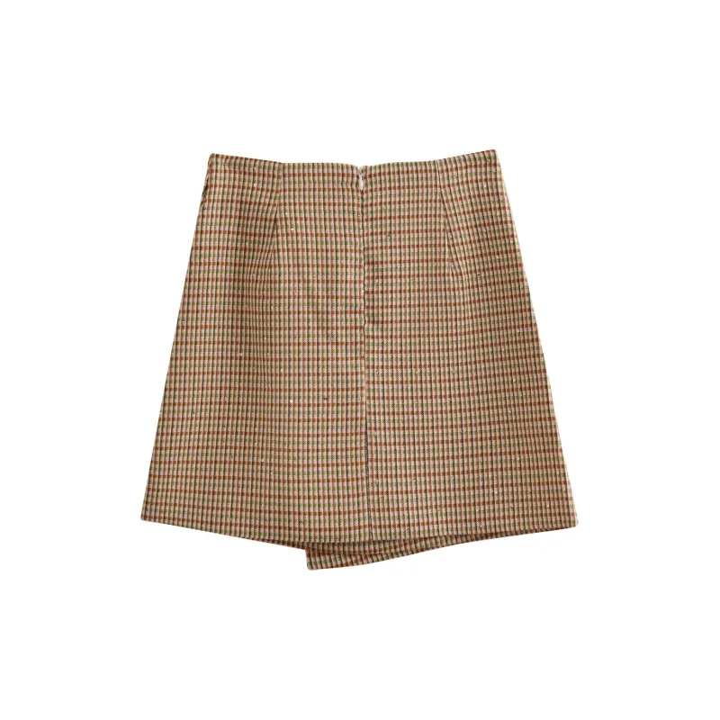 Olrain Casual Short Skirts Women's Green Plaid-1