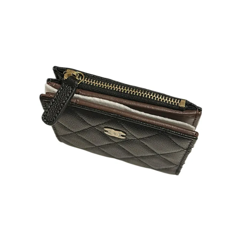 CHANEL Caviar Cow Leather Clutch Card Holder, Wallet Women's Black-2