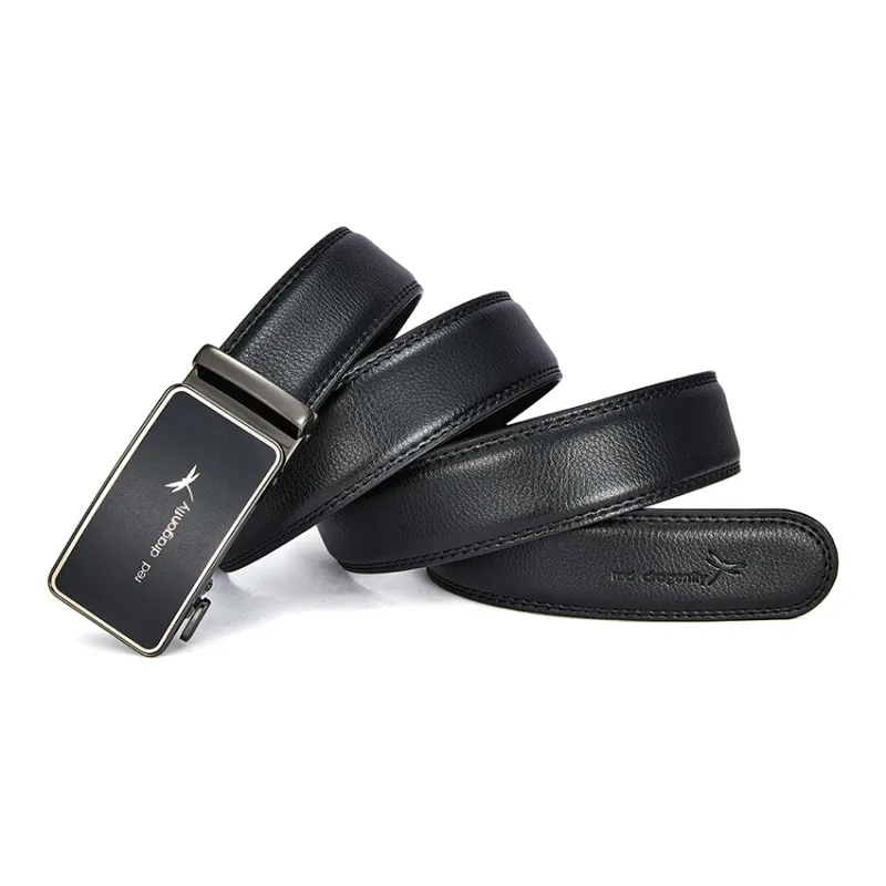 RED DRAGONFLY Fashion Trend Belt Cow Leather Genuine Leather Automatic Buckle Trimmable Belt Men's Width 3.5-3