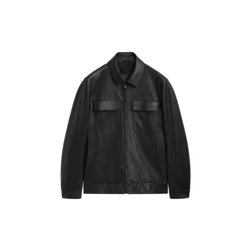 Massimo Dutti Leather Jackets Men Black