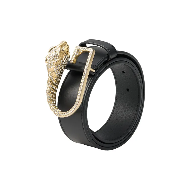 GUCCI Cow Leather Leather Belts Women's Black Width 3.6cm-3