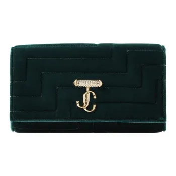 Jimmy Choo Avenue Velvet One Shoulder Handbag Wallet Women's Dark Green With Light Gold Accents