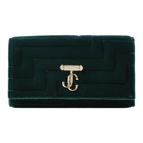 Jimmy Choo Avenue Velvet One Shoulder Handbag Wallet Women's Dark Green With Light Gold Accents