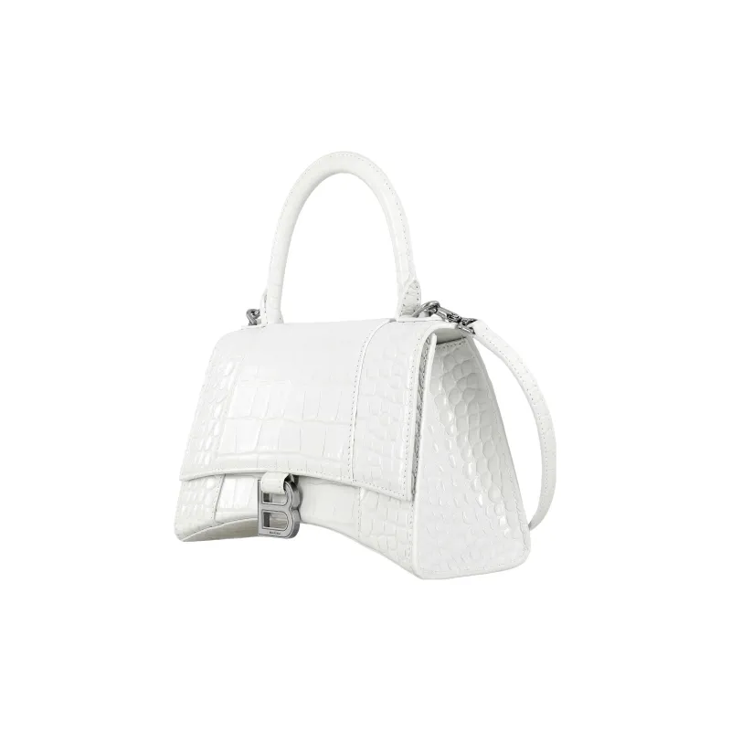 Balenciaga Hourglass Small Top Handle Bag Crocodile Embossed White-1