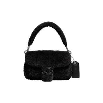 COACH Pillow Wool Leather Pillow Bag, Handbag, Shoulder Bag Small Size Women's Black