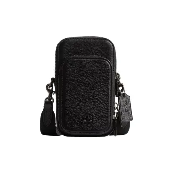 COACH Cross Grain Leather Cell Phone Pouch, Shoulder Bag, Crossbody Bag Mini Women's Black
