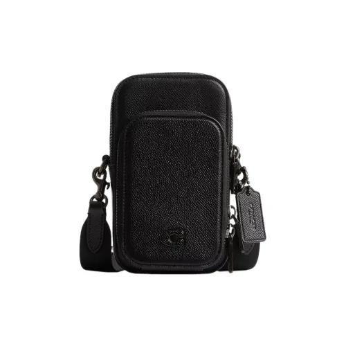 COACH Cross Grain Leather Cell Phone Pouch, Shoulder Bag, Crossbody Bag Mini Women's Black