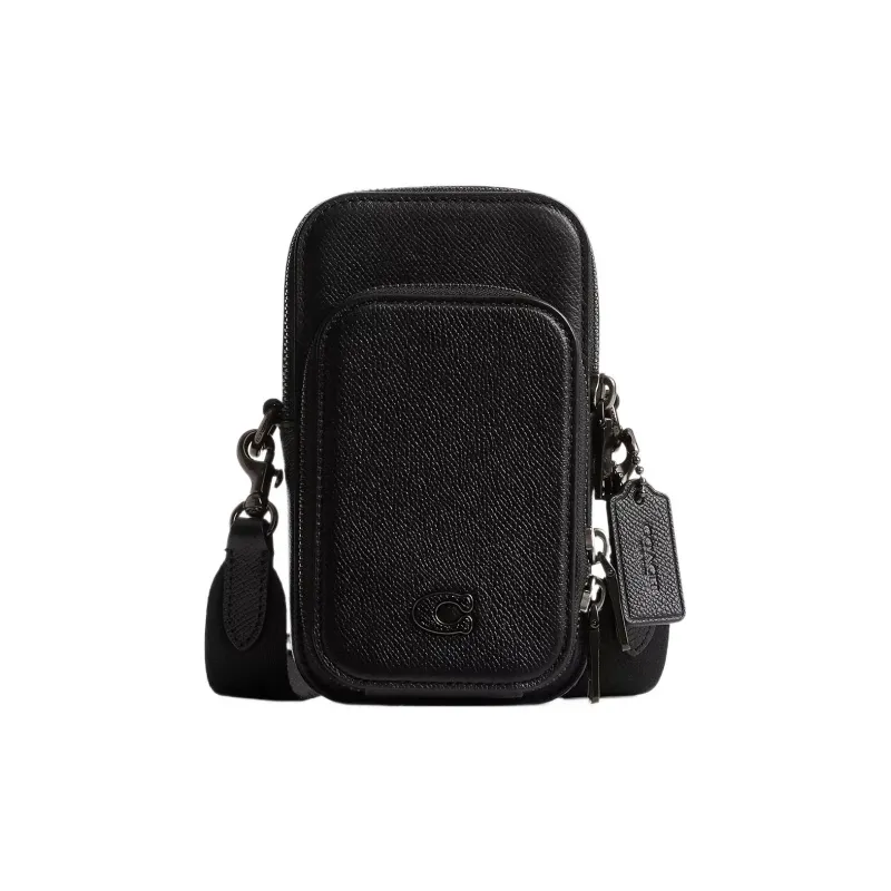 COACH Cross Grain Leather Cell Phone Pouch, Shoulder Bag, Crossbody Bag Mini Women's Black-0