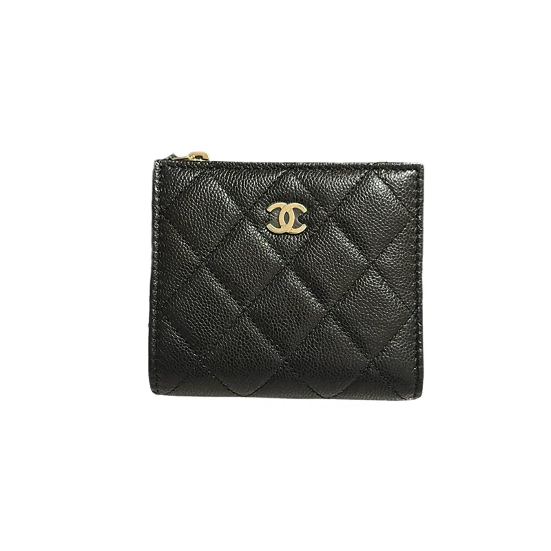 CHANEL Caviar Cow Leather Clutch Card Holder, Wallet Women's Black-0