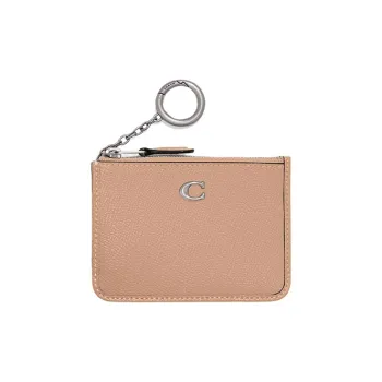 COACH Cross Stitch Leather Card Holder Mini Women's Silver & Light Yellow