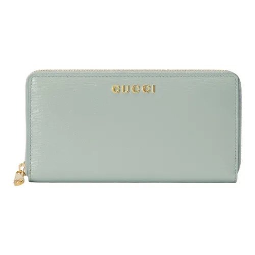 GUCCI Leather Wallet Women's Light Green