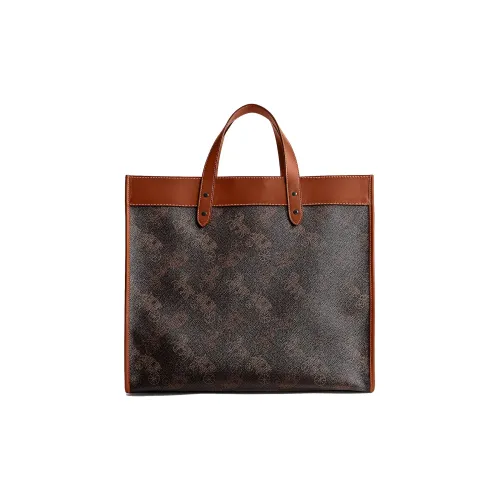 COACH Field Canvas With Leather Tote Bag, Shopping Bag, Shoulder Bag, Handbag Large Size Women's Brown & Coffee