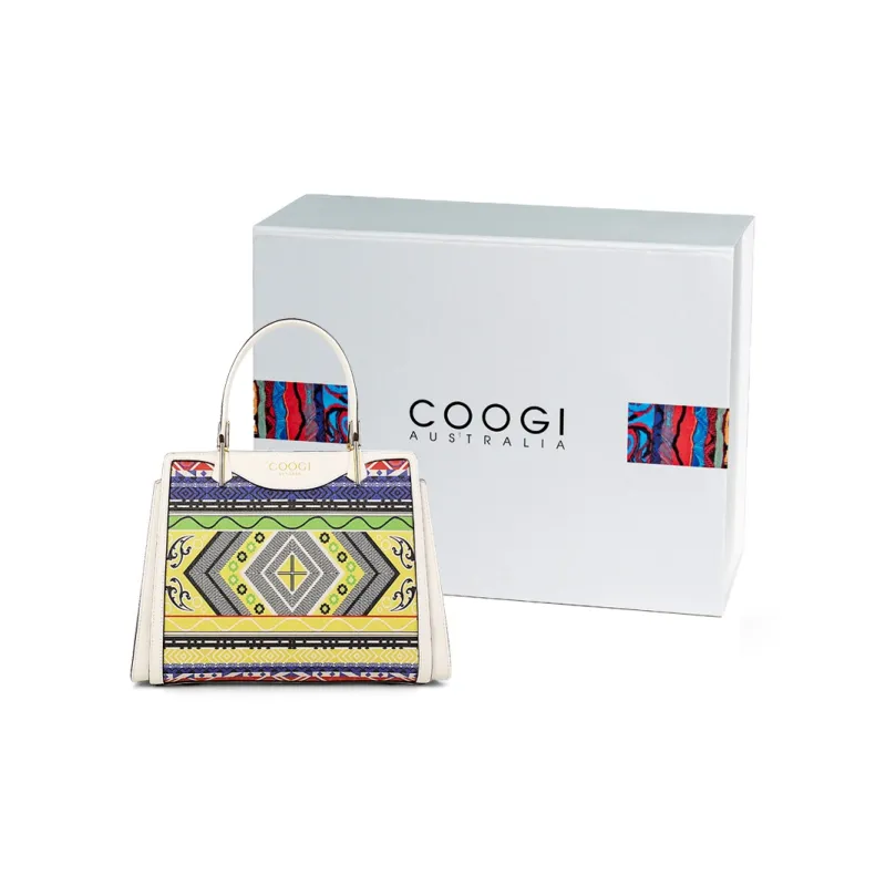 COOGI Cow Leather With Synthetic Leather Tote Bag, Crossbody Bag, Handbag Women's Black/Ecru-11