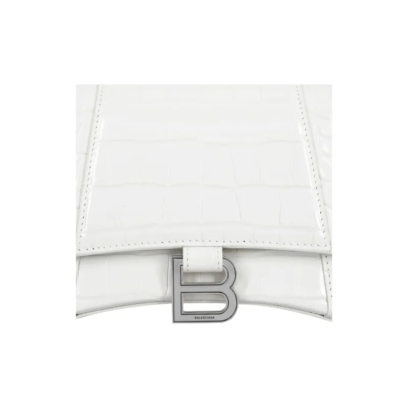 Balenciaga Hourglass Small Top Handle Bag Crocodile Embossed White-7