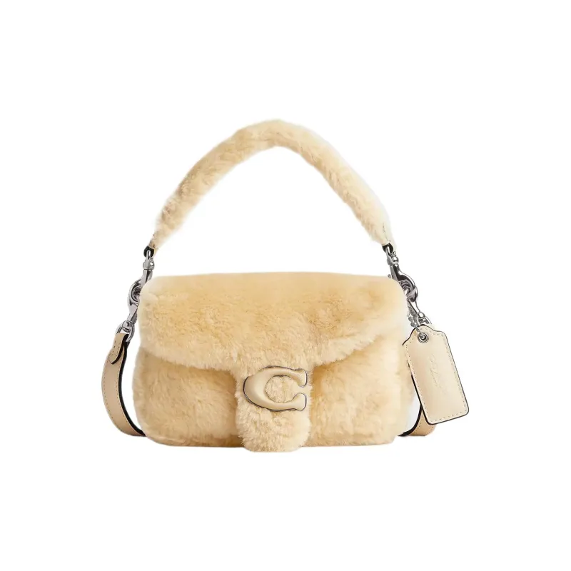COACH Pillow Sheared Wool Handbag Shoulder Bag Small Size Women's Silver & Cream-0