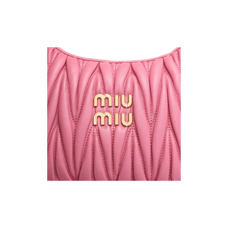 MIU MIU Wander Series Soft Sheep Leather Hobo Shoulder Bag Regular Women's Begonia Pink-4