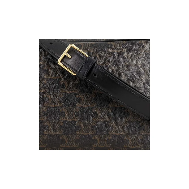 CELINE Triomphe Cow Leather Binding Messenger Bag, Camera Bag, Shoulder Bag, Crossbody Bag Medium Size Unisex Black-4