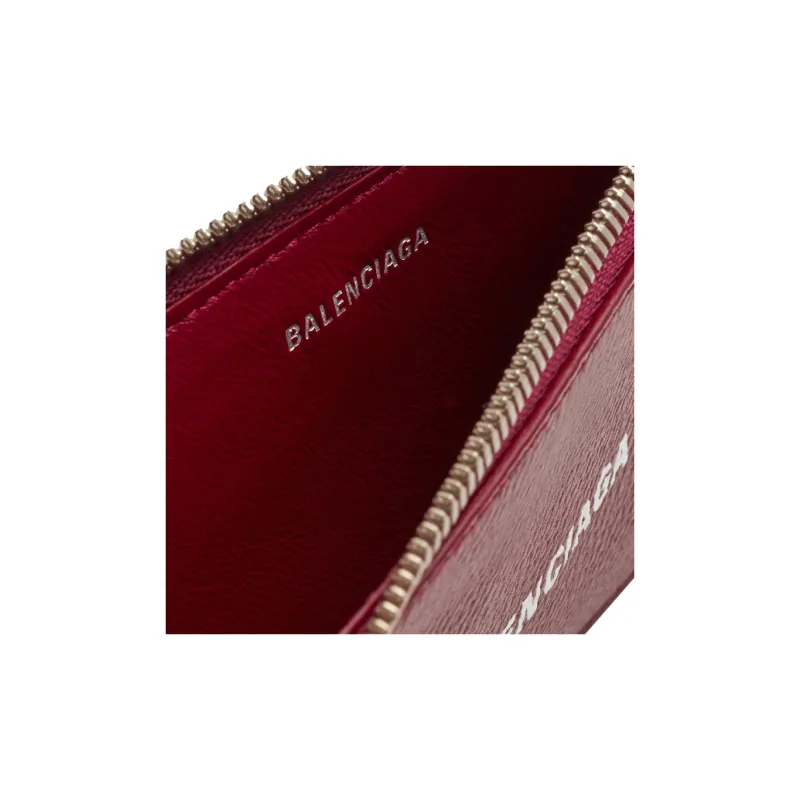 Balenciaga Grained Calfskin Card Holder Large Size Women's Red-3