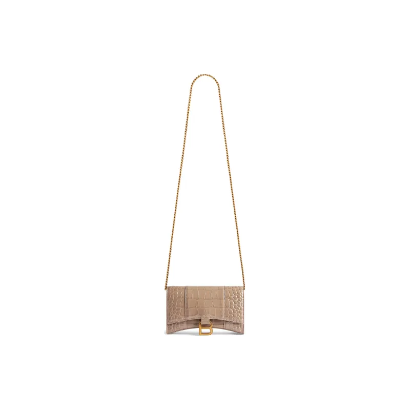 Balenciaga Hourglass Calfskin Wallet Women's Light Brown-4