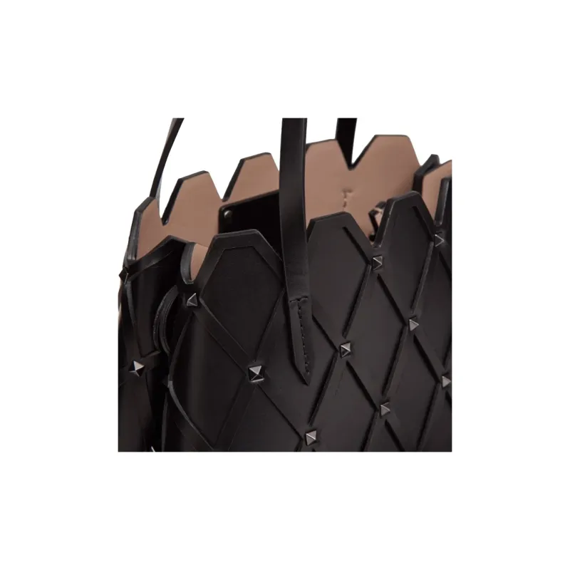 Valentino ROCKSTUD Leather Tote Bag Shopping Bag Crossbody One Shoulder Handbags Women's Black-3
