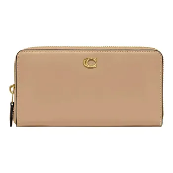 COACH Accordion Zip Calfskin Wallet Small Size Women's Brass & Tan