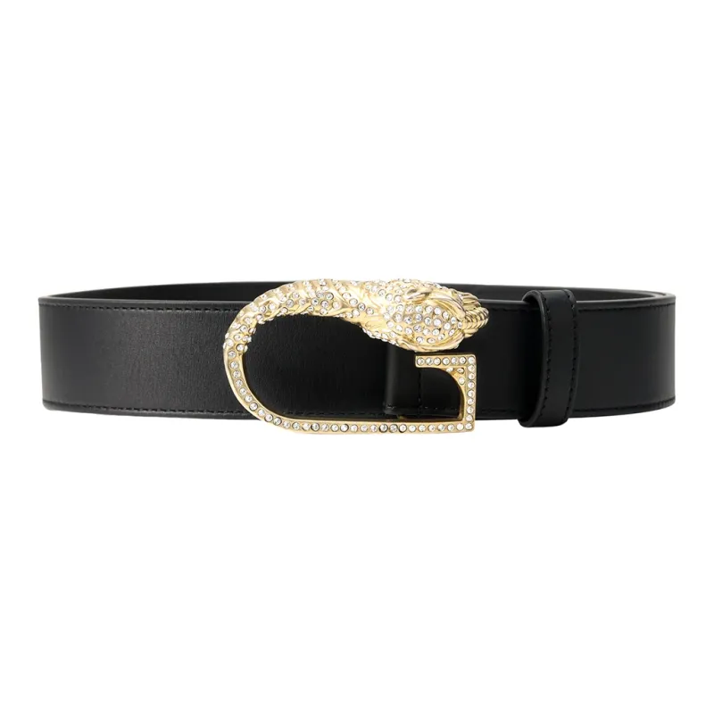 GUCCI Cow Leather Leather Belts Women's Black Width 3.6cm-1