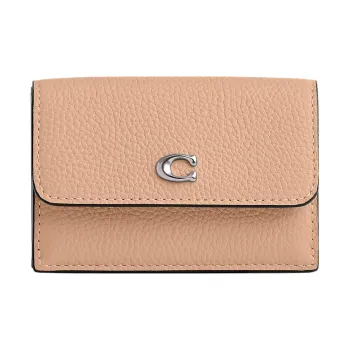 COACH Trifold Wallet Pebble Leather Coin Purse Wallet Mini Women's Silver & Light Yellow