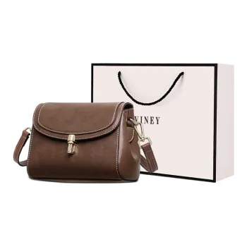 VINEY Cow Leather Crossbody Bag Shoulder Bag Small Square Bag Small Size Women's Coffee