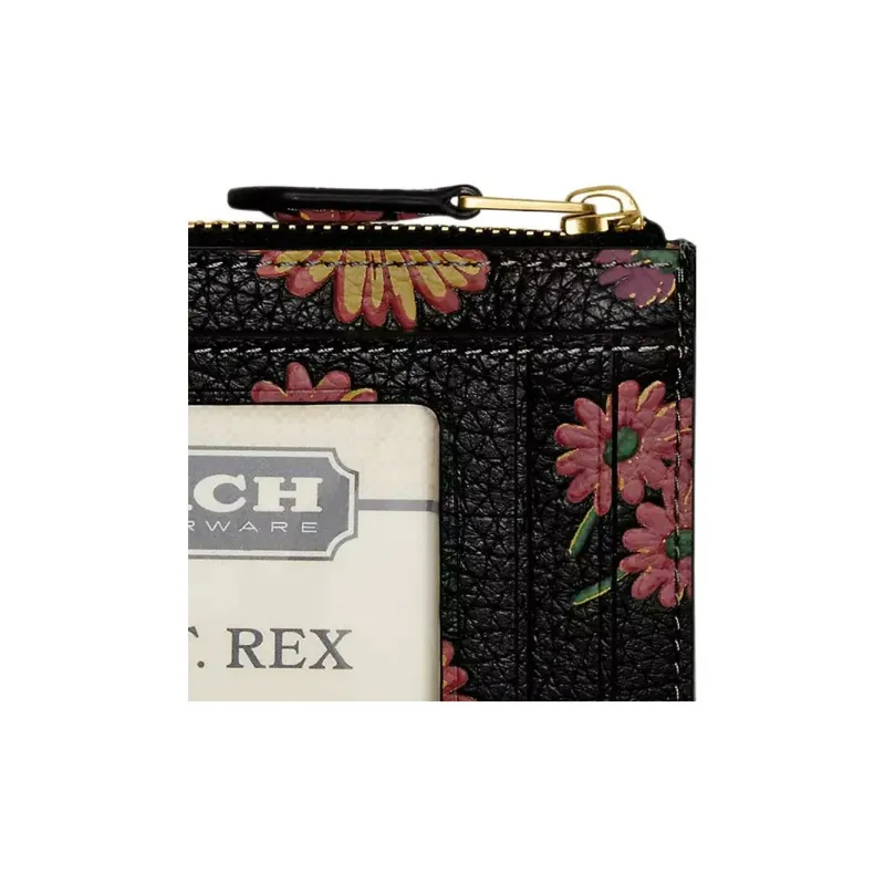 COACH Skinny Id Case Polished Pebble Leather Coin Purse, Card Holder Mini Women's Brass & Black Multicolor-2