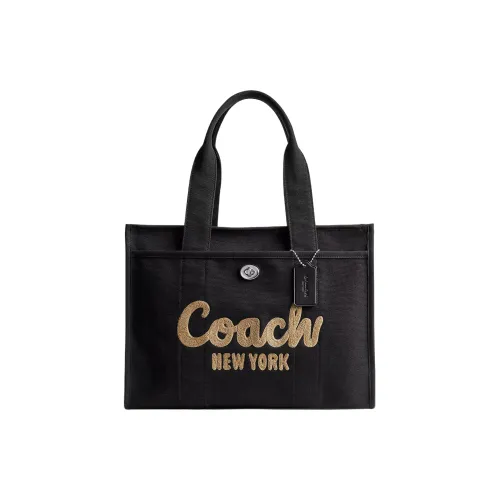 COACH Cargo Satin Canvas With Leather Tote Bag Shopping Bag Canvas Bag Handbag Large Size Women's Black