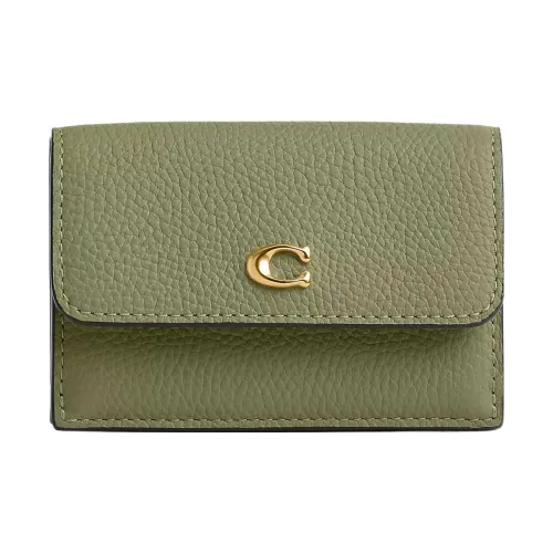 COACH Trifold Wallet Eggstone Grain Leather Wallet Mini Women's Brass With Moss