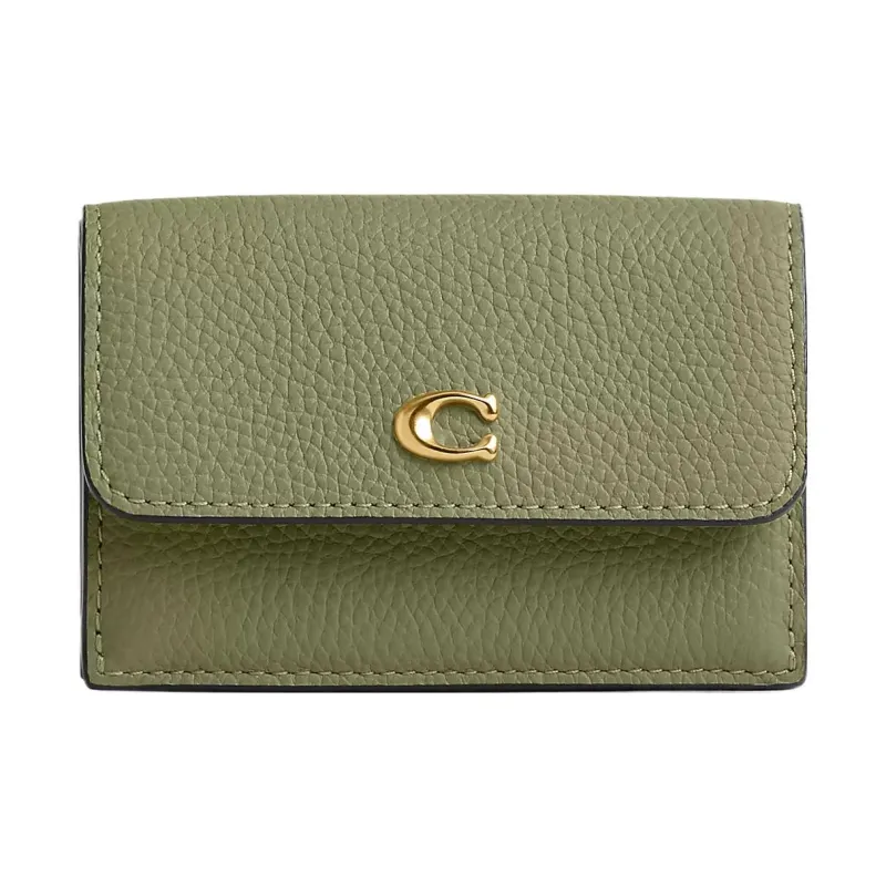COACH Trifold Wallet Pebble Leather Wallet Mini Women's Brass And Moss-0