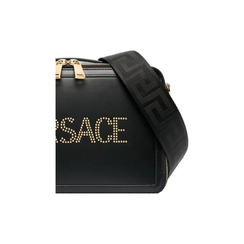 VERSACE Calfskin Messenger Bag, Handbag, Shoulder Bag, Crossbody Bag Men's Black-5