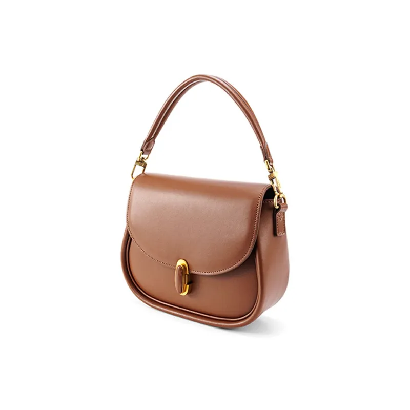 HONGU Split Cow Leather And Synthetic Leather Saddle Bags One Shoulder Handbags Regular Women's-4