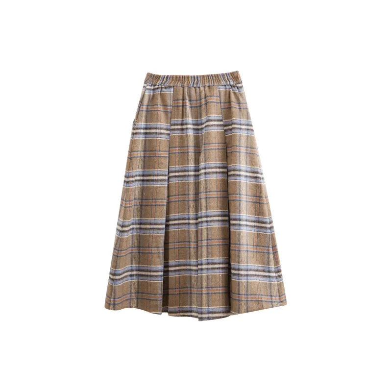 Olrain Casual Long Skirts Women's Plaid-1
