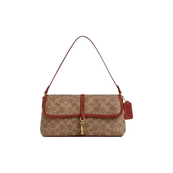 COACH Hamptons Artificial Leather One Shoulder Handbags Medium Size Women's Brown Yellow And Rusty Red