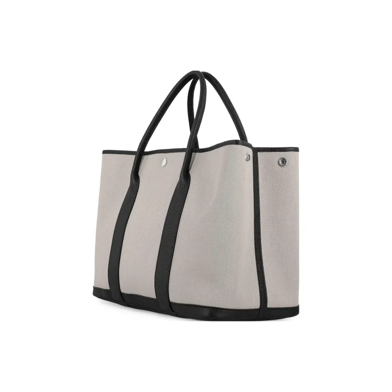 HERMES Garden Party Canvas With Negonda Calfskin Garden Bag Canvas Bag Handbag Women's Gray Black-2