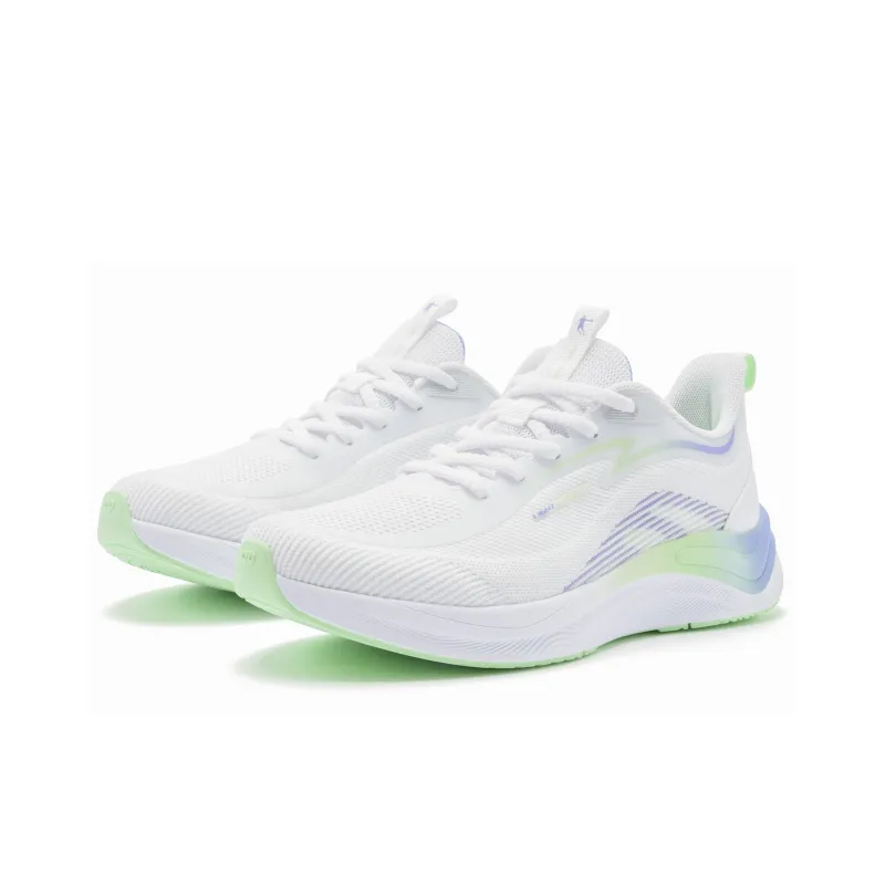 QIAODAN Anti Slip Wear Resistant Low Top Super Light Q COZY SOFT Sprint Running Shoes Women's White Crane Cyan-2