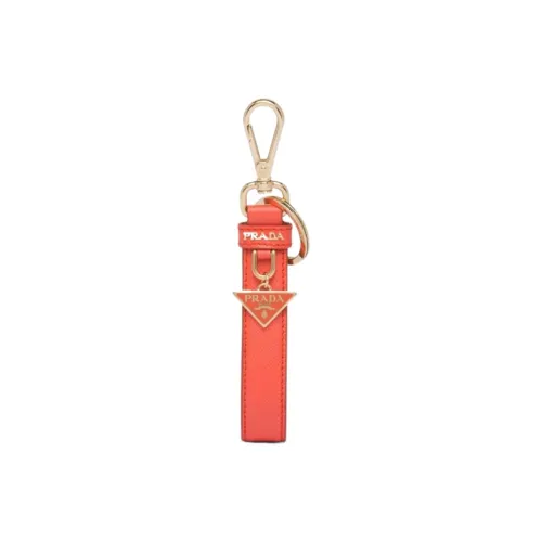 PRADA Triangle-logo Leather Keychain