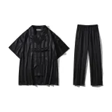 Minimalist Style Deep Black-Short-Sleeved Shirt and Pants