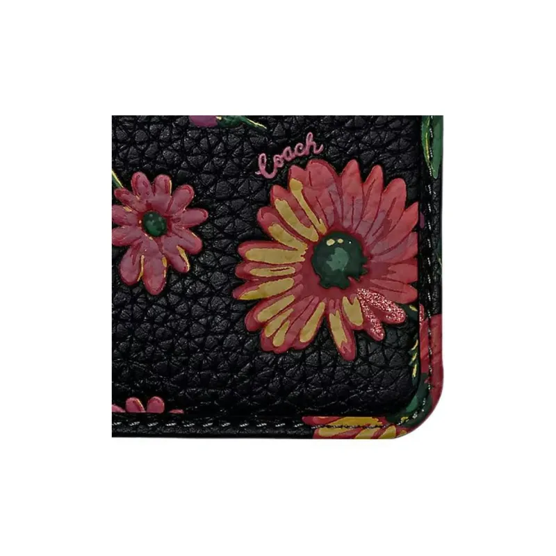 COACH Skinny Id Case Polished Pebble Leather Coin Purse, Card Holder Mini Women's Brass & Black Multicolor-3