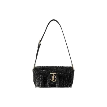 Jimmy Choo Avenue Satin Envelope Bag Handbag Shoulder Bag Women's Black & Light Gold