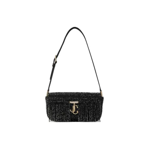 Jimmy Choo Avenue Satin Envelope Bag Handbag Shoulder Bag Women's Black & Light Gold
