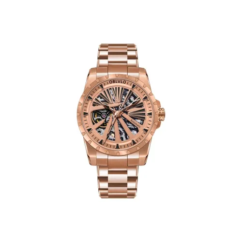 OBLVLO Automatic Mechanical Movement Watch Unisex Gold Dial