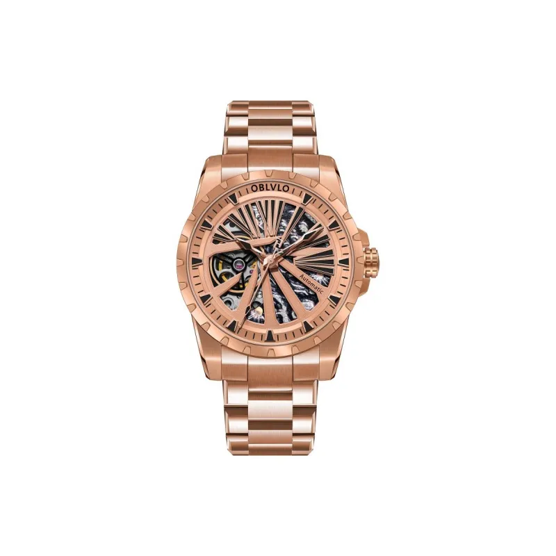 OBLVLO Automatic Mechanical Movement Watch Unisex Gold Dial-0