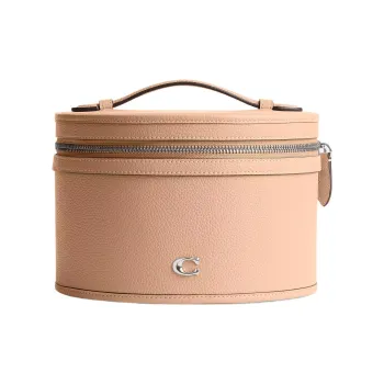 COACH Leather Cylinder Bag Handbag Makeup Bag Small Size Women's Silver & Light Yellow
