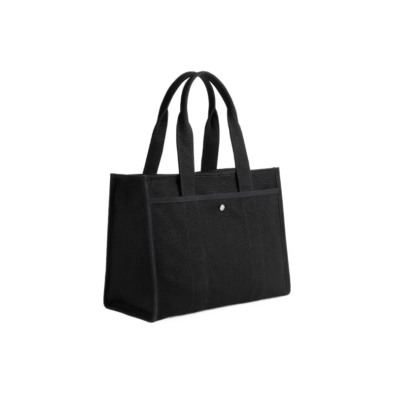 COACH Cargo Satin Canvas With Leather Tote Bag, Shopping Bag, Canvas Bag, Shoulder Bag, Handbag Tubas Women's Black-1